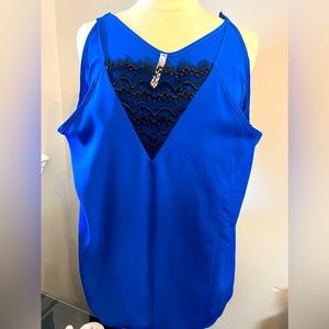 New Made USA - ROYAL BLUE with Black Lace Camisole/ Tank. Size M/L